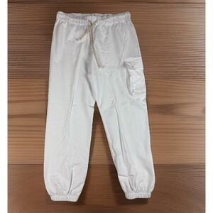 DONNI. Organic Cotton Cargo Joggers Women's M White Elastic Waist Lounge $168